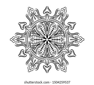 Circular pattern in form of mandala for Henna, Mehndi, tattoo, decoration. Decorative ornament in ethnic oriental style. Coloring book page Round mandala on white isolated background. Vector boho mand