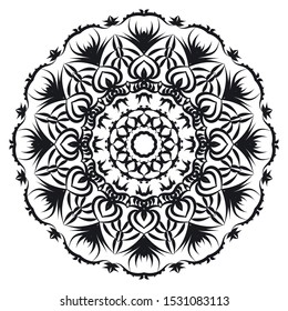 Circular pattern in form of mandala for Henna, Mehndi, tattoo, decoration. Decorative ornament in ethnic oriental style. Coloring book page.