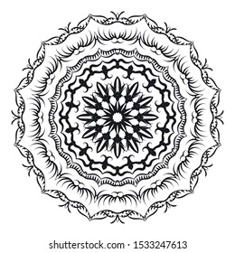 Circular pattern in form of mandala for Henna, Mehndi, tattoo, decoration. Decorative ornament in ethnic oriental style. Coloring book page.