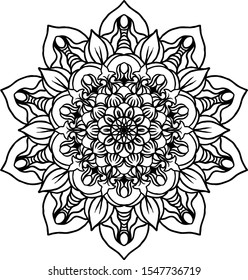 Circular pattern in form of mandala for Henna, Mehndi, tattoo, decoration. Decorative ornament in ethnic oriental style. Coloring book page.