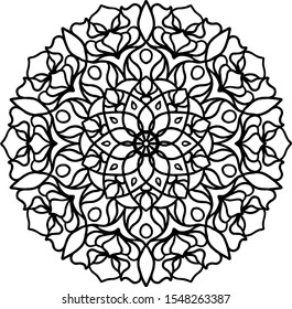 Circular pattern in form of mandala for Henna, Mehndi, tattoo, decoration. Decorative ornament in ethnic oriental style. Coloring book page.