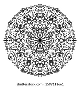 Circular pattern in form of mandala for Henna, Mehndi, tattoo, decoration. Decorative ornament in ethnic oriental style. Coloring book page. Vector EPS 10.