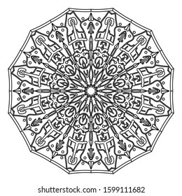 Circular pattern in form of mandala for Henna, Mehndi, tattoo, decoration. Decorative ornament in ethnic oriental style. Coloring book page. Vector EPS 10.