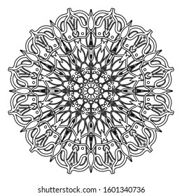 Circular pattern in form of mandala for Henna, Mehndi, tattoo, decoration. Decorative ornament in ethnic oriental style. Coloring book page. EPS 10.