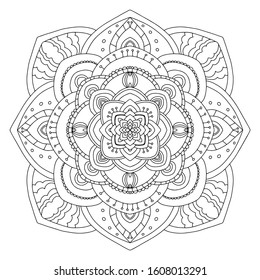 Circular pattern in form of mandala for Henna, Mehndi, tattoo, decoration. Decorative ornament in ethnic oriental style. Coloring book page.