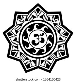 Circular pattern in form of mandala for Henna, Mehndi, tattoo, decoration. Decorative ornament in oriental style with ancient Hindu mantra OM. Outline doodle vector illustration.