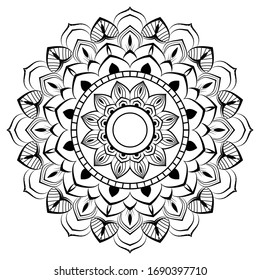 Circular pattern in form of mandala for Henna, Mehndi, tattoo, decoration. Decorative ornament in ethnic oriental style. Coloring book page.