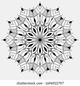 Circular pattern in form of mandala for Henna, Mehndi, tattoo, decoration. Decorative ornament in ethnic oriental style. Coloring book page.