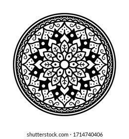 Circular pattern in form of mandala for Henna, Mehndi, tattoo, decoration,  Coloring book page.