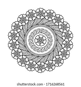 Circular pattern in form of mandala for henna, mehndi, tattoo, decoration. decorative ornament in oriental style. Coloring book page. EPS 10.