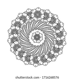 Circular pattern in form of mandala for henna, mehndi, tattoo, decoration. decorative ornament in oriental style. Coloring book page. EPS 10.