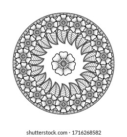 Circular pattern in form of mandala for henna, mehndi, tattoo, decoration. decorative ornament in oriental style. Coloring book page. EPS 10.