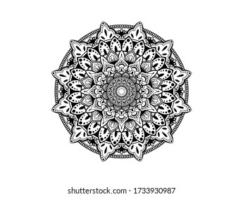 Circular pattern in form of mandala for Henna, Mehndi, tattoo, decoration. Decorative ornament in ethnic oriental style. Coloring book page.
