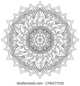 Rundmuster in Form von Mandala für Henna, Mehndi, Tattoo, Dekoration. Dekorative Ornamente im ethnisch-orientalischen Stil. Farbbuchseite.
