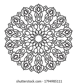Circular pattern in form of mandala for Henna, india ornament, tattoo, decoration. Decorative ornament in ethnic oriental style. Coloring book page.