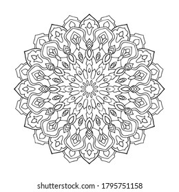 Circular pattern in form of mandala for Henna, india ornament, tattoo, decoration. Decorative ornament in ethnic oriental style. Coloring book page.