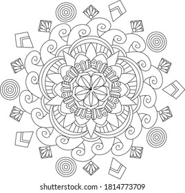 Circular pattern in form of mandala for Henna, Mehndi, tattoo, decoration. Decorative ornament in ethnic oriental style. Coloring book page.