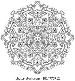 Circular pattern in form of mandala for Henna, Mehndi, tattoo, decoration. Decorative ornament in ethnic oriental style. Coloring book page.