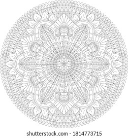 Circular pattern in form of mandala for Henna, Mehndi, tattoo, decoration. Decorative ornament in ethnic oriental style. Coloring book page.