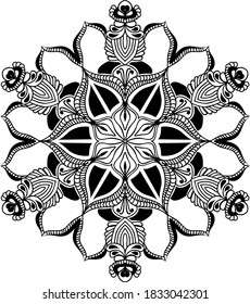 Circular pattern in form of mandala for Henna, Mehndi, tattoo, decoration. Decorative ornament in ethnic oriental style. Coloring book page.