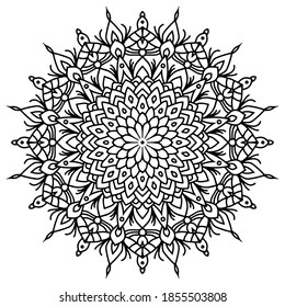 Circular pattern in form of mandala for Henna, Mehndi, tattoo, decoration. Beautiful relaxation black and white ornament. Coloring book page.	
