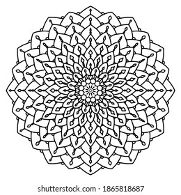 Circular pattern in form of mandala for Henna, Mehndi, tattoo, decoration. Beautiful relaxation black and white ornament. Coloring book page.	