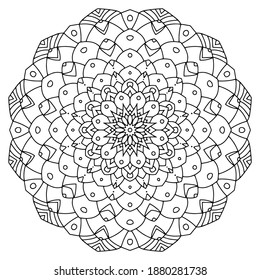 Circular pattern in form of mandala for Henna, Mehndi, tattoo, decoration. Beautiful relaxation black and white ornament. Coloring book page.