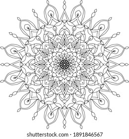 Circular pattern in form of mandala for Henna, Mehndi, tattoo, decoration. Beautiful relaxation black and white ornament. Coloring book page.	