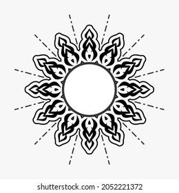 Circular pattern in the form of a mandala for Henna, Mehndi, tattoos, decorations. Abstract style decorative decoration. black and white sun illustration in flower