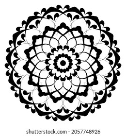 Circular pattern in form of mandala for Henna, Mehndi, tattoo, decoration. Decorative ornament in ethnic oriental style. Coloring book page.