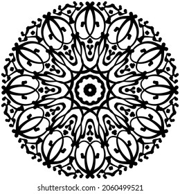 Circular pattern in form of mandala for Henna, Mehndi, tattoo, decoration. Decorative ornament in ethnic oriental style. Coloring book page.
