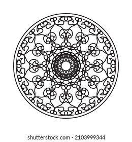 Circular pattern in form of mandala for Henna, Mehndi, tattoo, decoration. Decorative ornament in ethnic oriental style. Coloring book page.