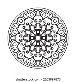 Circular pattern in form of mandala for Henna, Mehndi, tattoo, decoration. Decorative ornament in ethnic oriental style. Coloring book page.