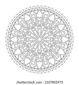 Circular pattern in form of mandala for Henna, Mehndi, tattoo, decoration. Decorative ornament in ethnic oriental style. Coloring book page.