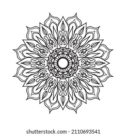 Circular pattern in form of mandala for Henna, Mehndi, tattoo, decoration. Decorative ornament in ethnic oriental style. Coloring book page.