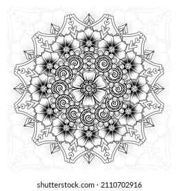 Circular pattern in form of mandala for Henna, Mehndi, tattoo, decoration. Decorative ornament in ethnic oriental style. Coloring book page.