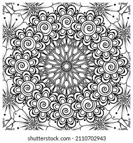 Circular pattern in form of mandala for Henna, Mehndi, tattoo, decoration. Decorative ornament in ethnic oriental style. Coloring book page.