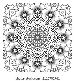 Circular pattern in form of mandala for Henna, Mehndi, tattoo, decoration. Decorative ornament in ethnic oriental style. Coloring book page.