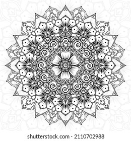 Circular pattern in form of mandala for Henna, Mehndi, tattoo, decoration. Decorative ornament in ethnic oriental style. Coloring book page.