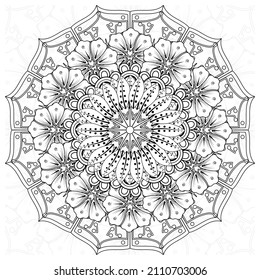 Circular pattern in form of mandala for Henna, Mehndi, tattoo, decoration. Decorative ornament in ethnic oriental style. Coloring book page.