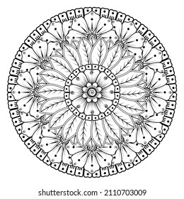 Circular pattern in form of mandala for Henna, Mehndi, tattoo, decoration. Decorative ornament in ethnic oriental style. Coloring book page.