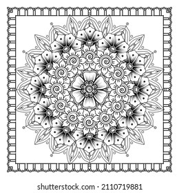 Circular pattern in form of mandala for Henna, Mehndi, tattoo, decoration. Decorative ornament in ethnic oriental style. Coloring book page.