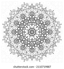Patrón circular en forma de mandala para Henna, Mehndi, tatuaje, decoración. La decoración es de estilo étnico oriental. Coloreando la página del libro.