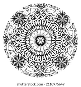 Circular pattern in form of mandala for Henna, Mehndi, tattoo, decoration. Coloring book page.