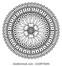 Circular pattern in form of mandala for Henna, Mehndi, tattoo, decoration. Coloring book page.