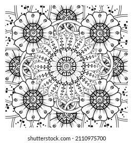 Circular pattern in form of mandala for Henna, Mehndi, tattoo, decoration. Coloring book page.