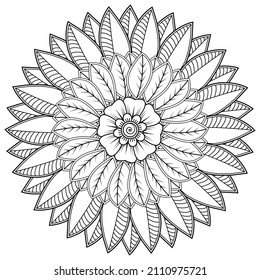 Circular pattern in form of mandala for Henna, Mehndi, tattoo, decoration. Coloring book page.