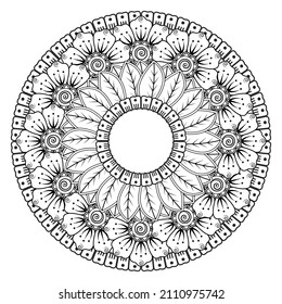 Circular pattern in form of mandala for Henna, Mehndi, tattoo, decoration. Coloring book page.