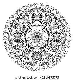 Circular pattern in form of mandala for Henna, Mehndi, tattoo, decoration. Coloring book page.