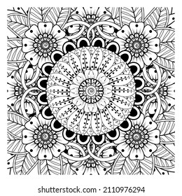 Circular pattern in form of mandala for Henna, Mehndi, tattoo, decoration. Coloring book page.